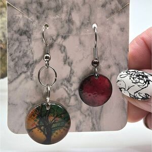 "5/$25" Mismatched Art Tree Circle Dangle Earrings
